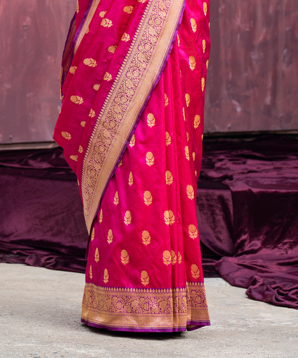 Rani_Pink_Handloom_Double_Shade_Pure_Katan_Silk_Banarasi_Saree_With_Cutwork_Booti_WeaverStory_04