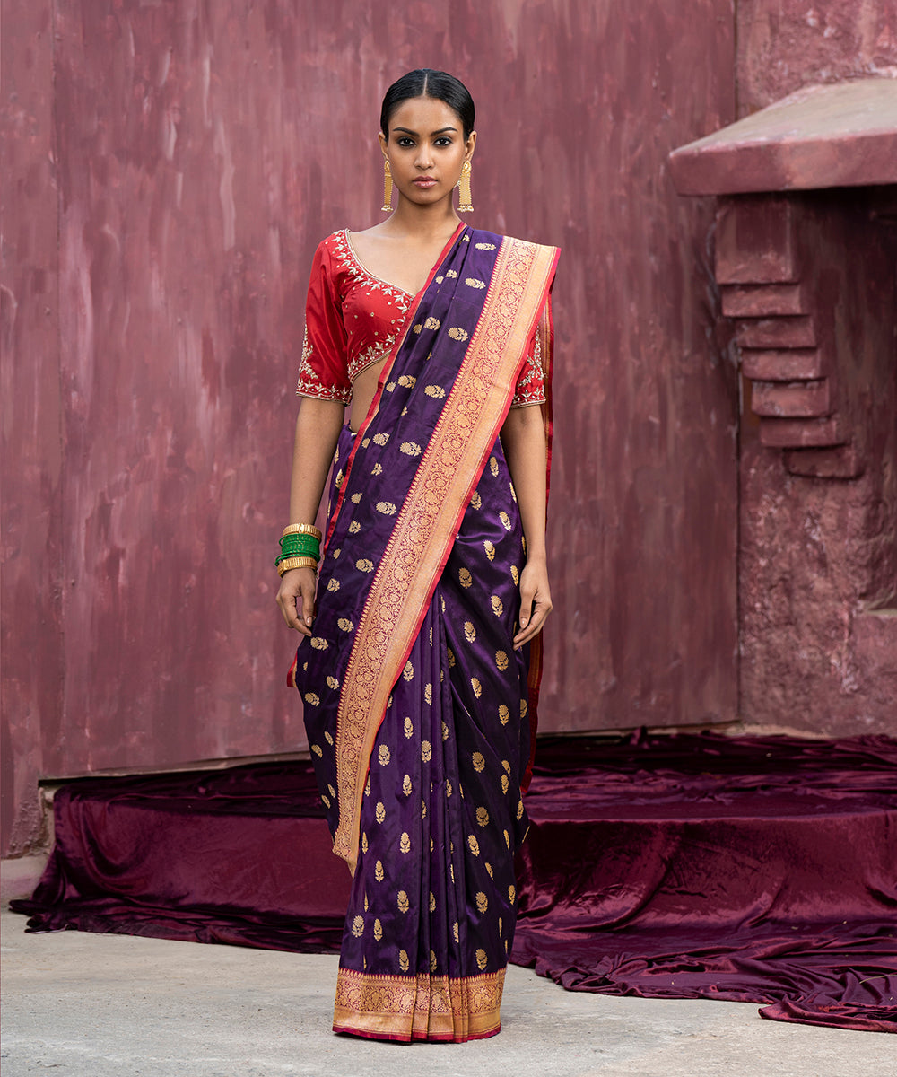 Dark_Purple_Handloom_Pure_Katan_Silk_Banarasi_Saree_With_Cutwork_Booti_WeaverStory_02