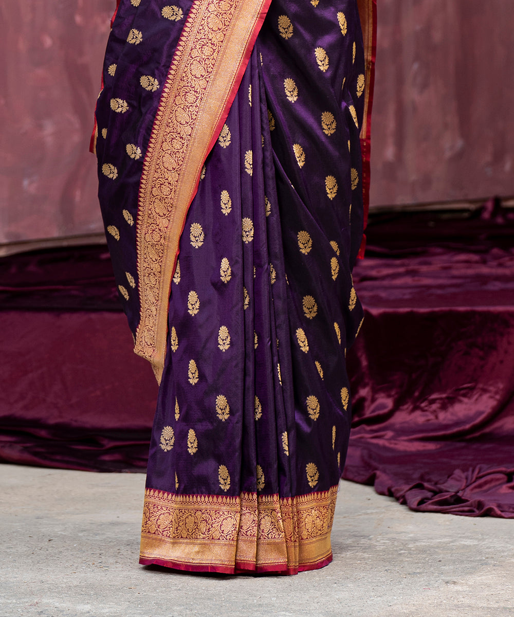 Dark_Purple_Handloom_Pure_Katan_Silk_Banarasi_Saree_With_Cutwork_Booti_WeaverStory_04