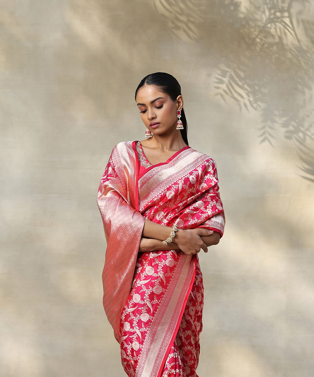 Hot_Pink_Double_Shade_Handloom_Pure_Katan_Silk_Banarasi_Saree_With_Rupa_Zari_Jaal_WeaverStory_01