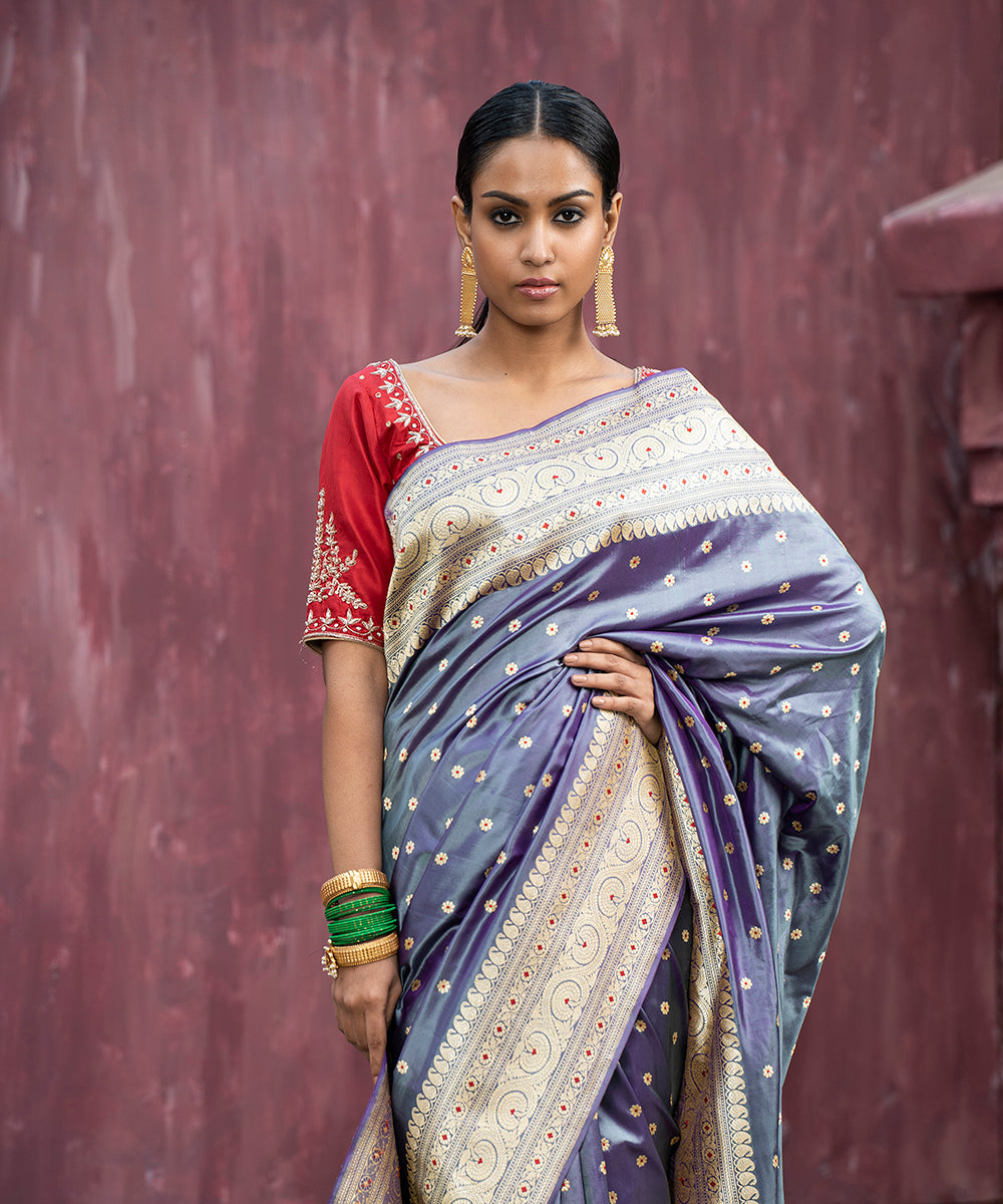 Handloom_Purple_And_Grey_Double_Shade_Pure_Katan_Silk_Banarasi_Saree_WeaverStory_01