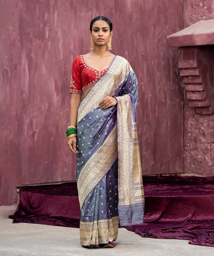 Handloom_Purple_And_Grey_Double_Shade_Pure_Katan_Silk_Banarasi_Saree_WeaverStory_02