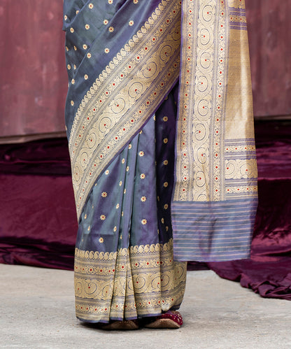 Handloom_Purple_And_Grey_Double_Shade_Pure_Katan_Silk_Banarasi_Saree_WeaverStory_04