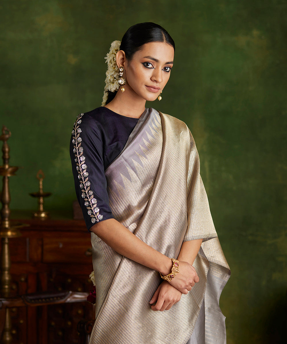 Buy Grey Silk Banarasi Woven Rena Metallic Saree With Running Blouse For  Women by Priyanka Raajiv Online at Aza Fashions.