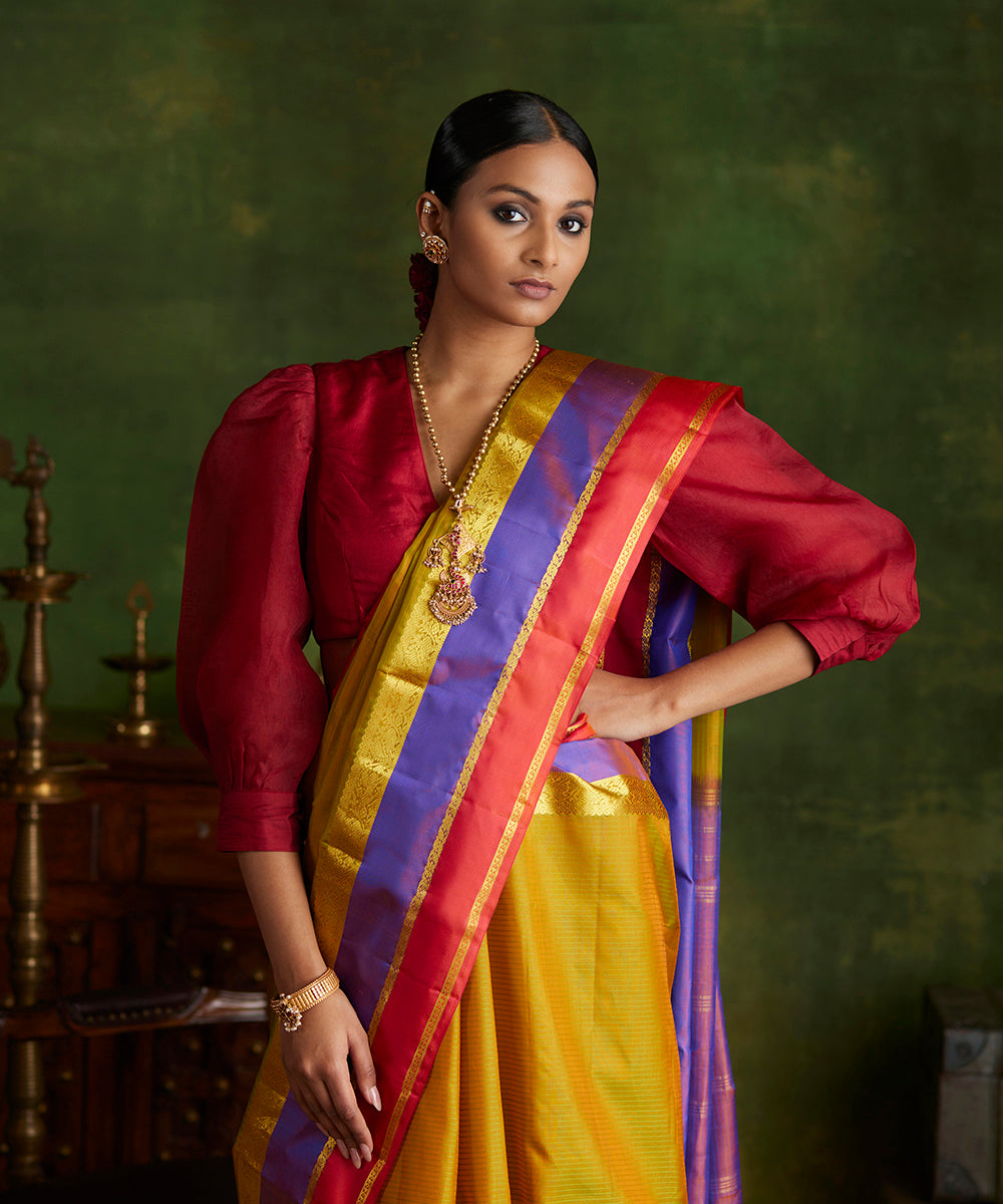 Double Shade (Peacock Blue) Colour Kanchipuram Designer Soft Silk Sare –  Pulimoottil Online