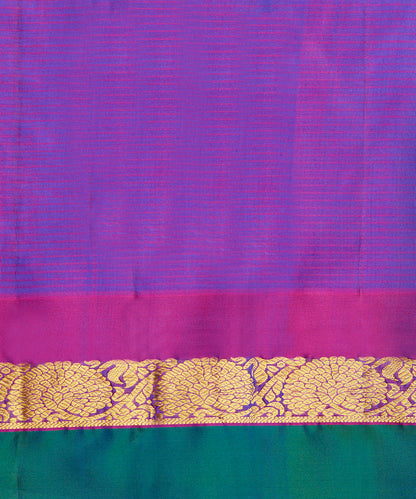 Cobalt Blue Pure Silk Handloom Kanjivaram Saree With Double Color Border