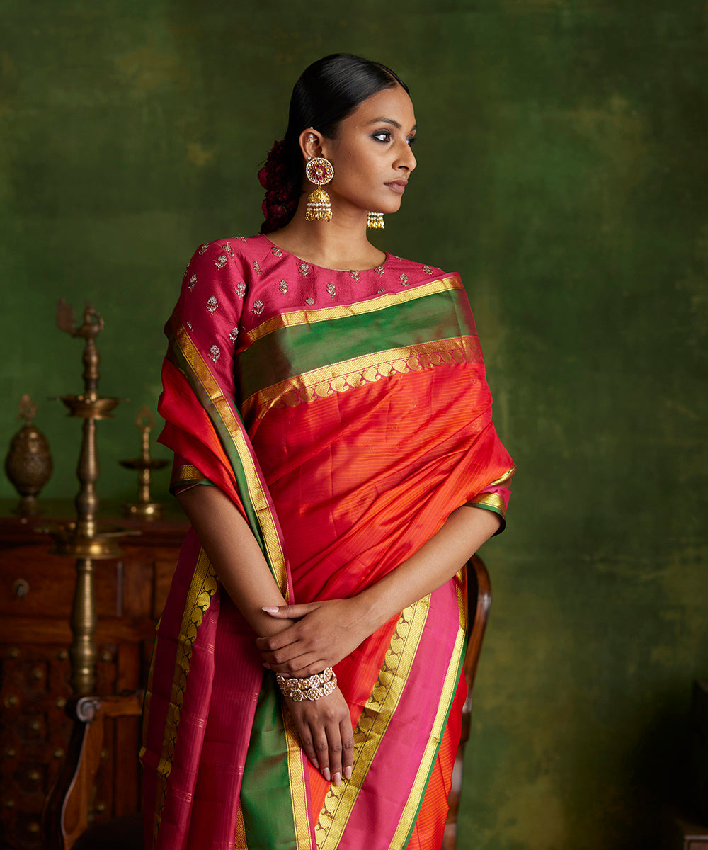 Handloom_Red_Pure_Silk_Kanjivaram_Saree_With_Hot_Pink_Border_WeaverStory_01