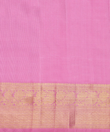 Pink_Handloom_Pure_Silk_Kanjivaram_Saree_With_Gold_Zari_Checks_And_Shikargah_Border_WeaverStory_06