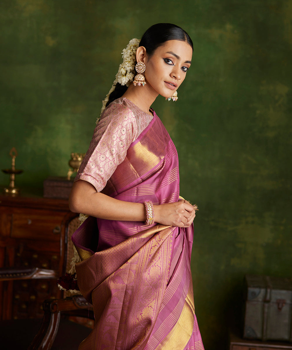 Half and Half Kanchipuram Silk Saree | Yellow Pink Kanchi Pattu Saree