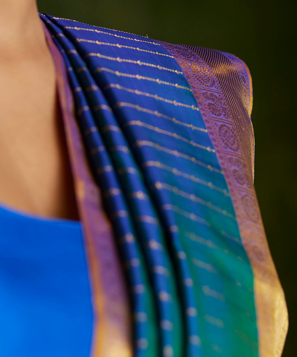 Peacock_Blue_Handloom_Pure_Zari_Kanjivaram_Saree_With_Purple_And_Gold_Border_WeaverStory_05