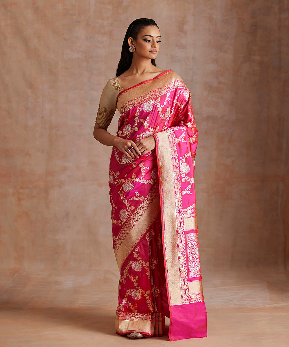 Handloom_Pink_Pure_Katan_Silk_Banarasi_Saree_With_Meenakari_Floral_Jaal_WeaverStory_02