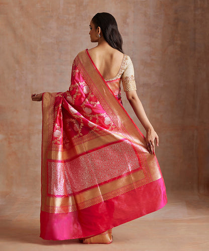 Handloom_Pink_Pure_Katan_Silk_Banarasi_Saree_With_Meenakari_Floral_Jaal_WeaverStory_03