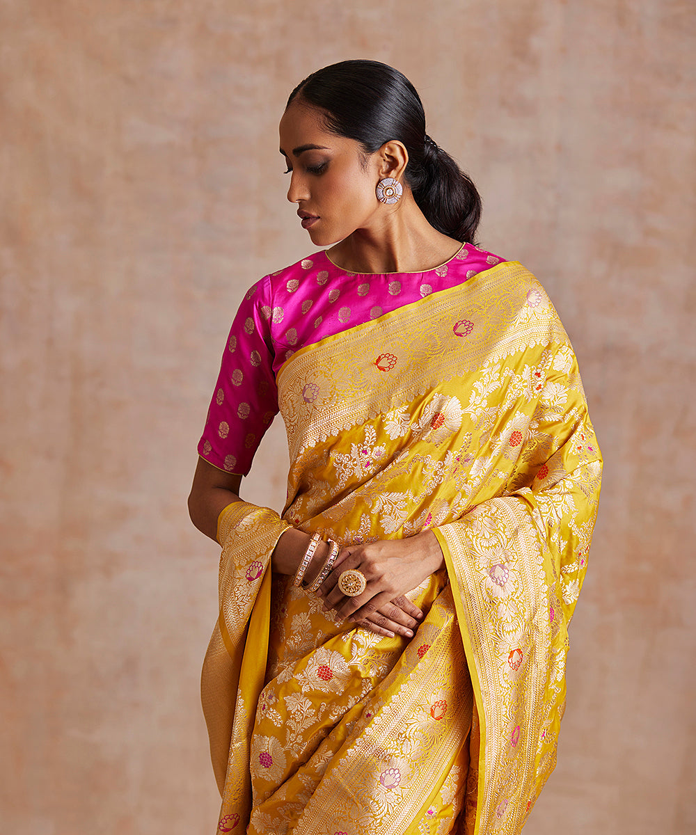 Golden Yelllow Kanchivaram Silk Saree – Vijayalakshmi Silks