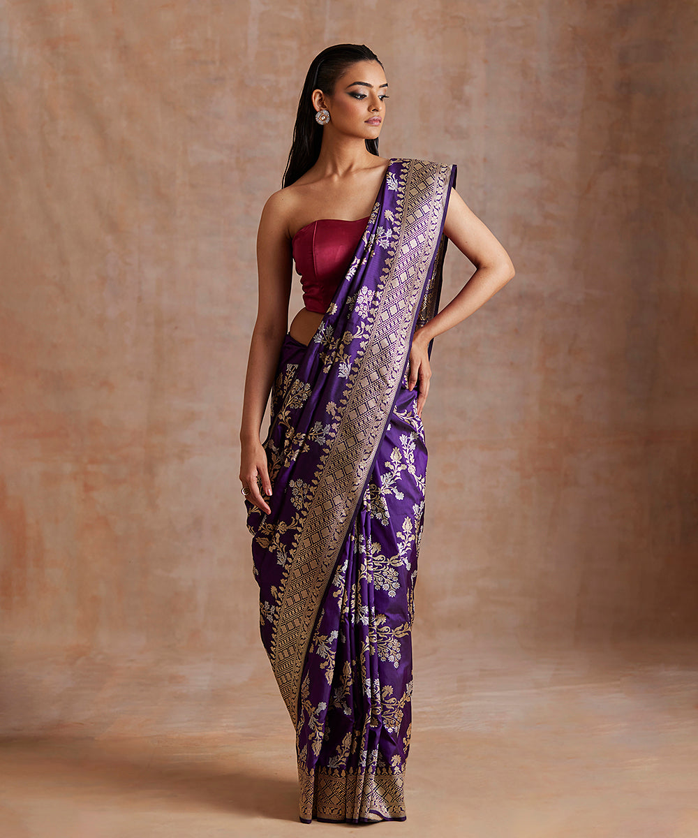 Purple_Handloom_Pure_Katan_Silk_Banarasi_Saree_With_Meenakari_Floral_Jaal_WeaverStory_02