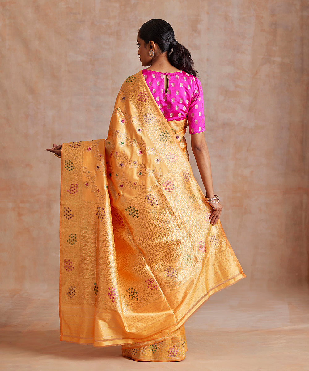 Saffron_Handloom_Pure_Katan_Silk_Banarasi_Saree_With_Meenakari_Floral_Jaal_WeaverStory_03