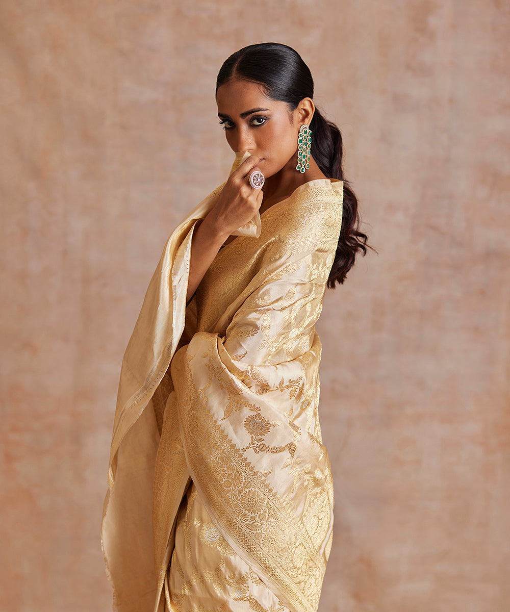 Offwhite_And_Gold_Handloom_Pure_Katan_Tissue_Banarasi_Tissue_With_Jaal_WeaverStory_01