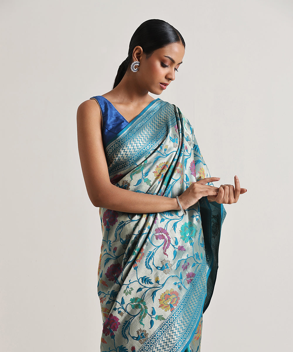 Handloom_Teal_Blue_Pure_Katan_Silk_Meenakari_Banarasi_Saree_With_Antique_Gold_Zari_Base_WeaverStory_01