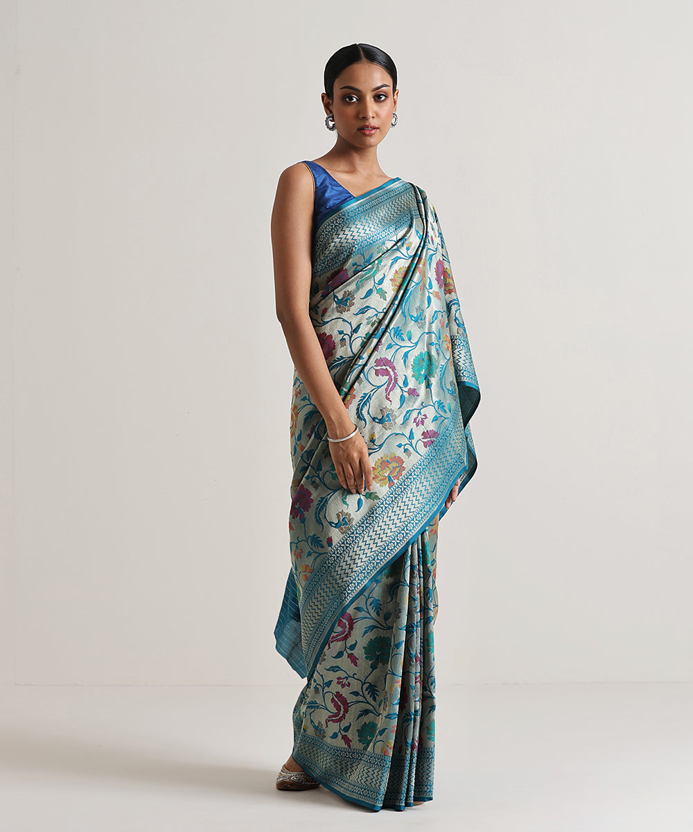 Handloom_Teal_Blue_Pure_Katan_Silk_Meenakari_Banarasi_Saree_With_Antique_Gold_Zari_Base_WeaverStory_02