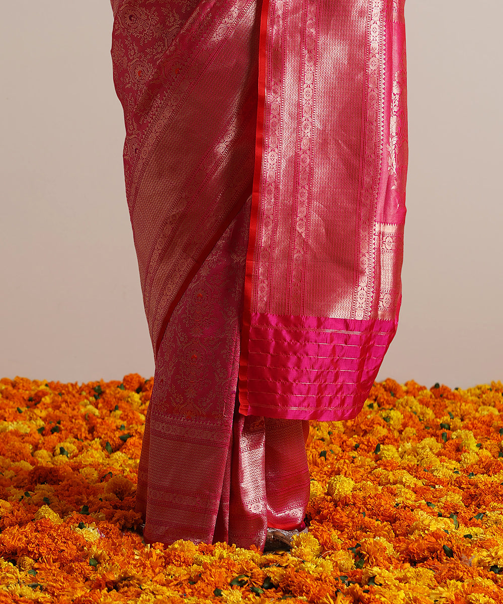 Handloom_Pink_Pure_Katan_Silk_Kimkhab_Banarasi_Saree_And_Gold_Zari_WeaverStory_04