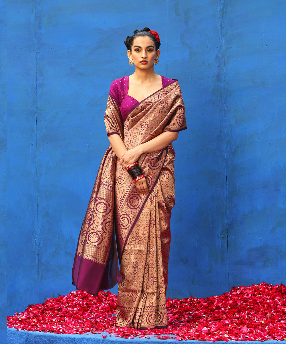 Dark_Wine_Handloom_Pure_Katan_Silk_Banarasi_Saree_With_Zari_And_Meenakari_WeaverStory_02