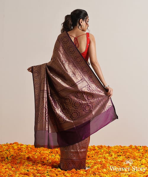 Handloom_Dark_Wine_Pure_Katan_Silk_Kimkhab_Banarasi_Saree_With_Meenakari_WeaverStory_03