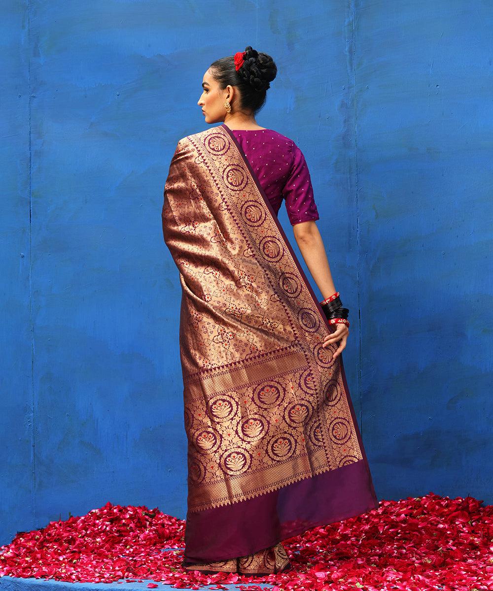 Dark_Wine_Handloom_Pure_Katan_Silk_Banarasi_Saree_With_Zari_And_Meenakari_WeaverStory_03