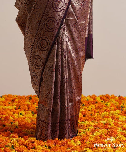 Handloom_Dark_Wine_Pure_Katan_Silk_Kimkhab_Banarasi_Saree_With_Meenakari_WeaverStory_04
