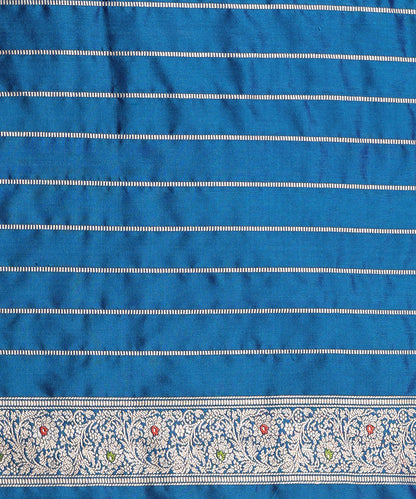 Peacock_Blue_Handloom_Pure_Katan_Silk_Banarasi_Saree_With_Kadhwa_Booti_And_Vertical_Zari_Stripes_WeaverStory_05