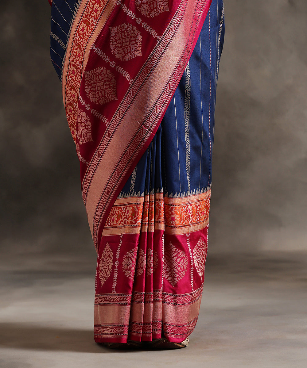 Ink_Blue_Handloom_Pure_Katan_Silk_Banarasi_Saree_With_Pink_Kadhiyal_Border_WeaverStory_04