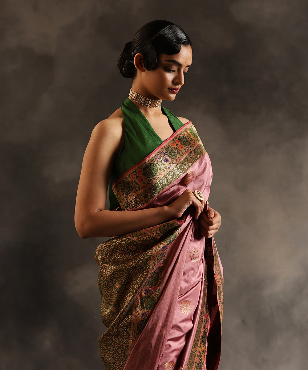 Old_Rose_Pink_Handloom_Pure_Katan_Silk_Banarasi_Saree_With_Kadhwa_Booti_And_Meenakari_Border_WeaverStory_01