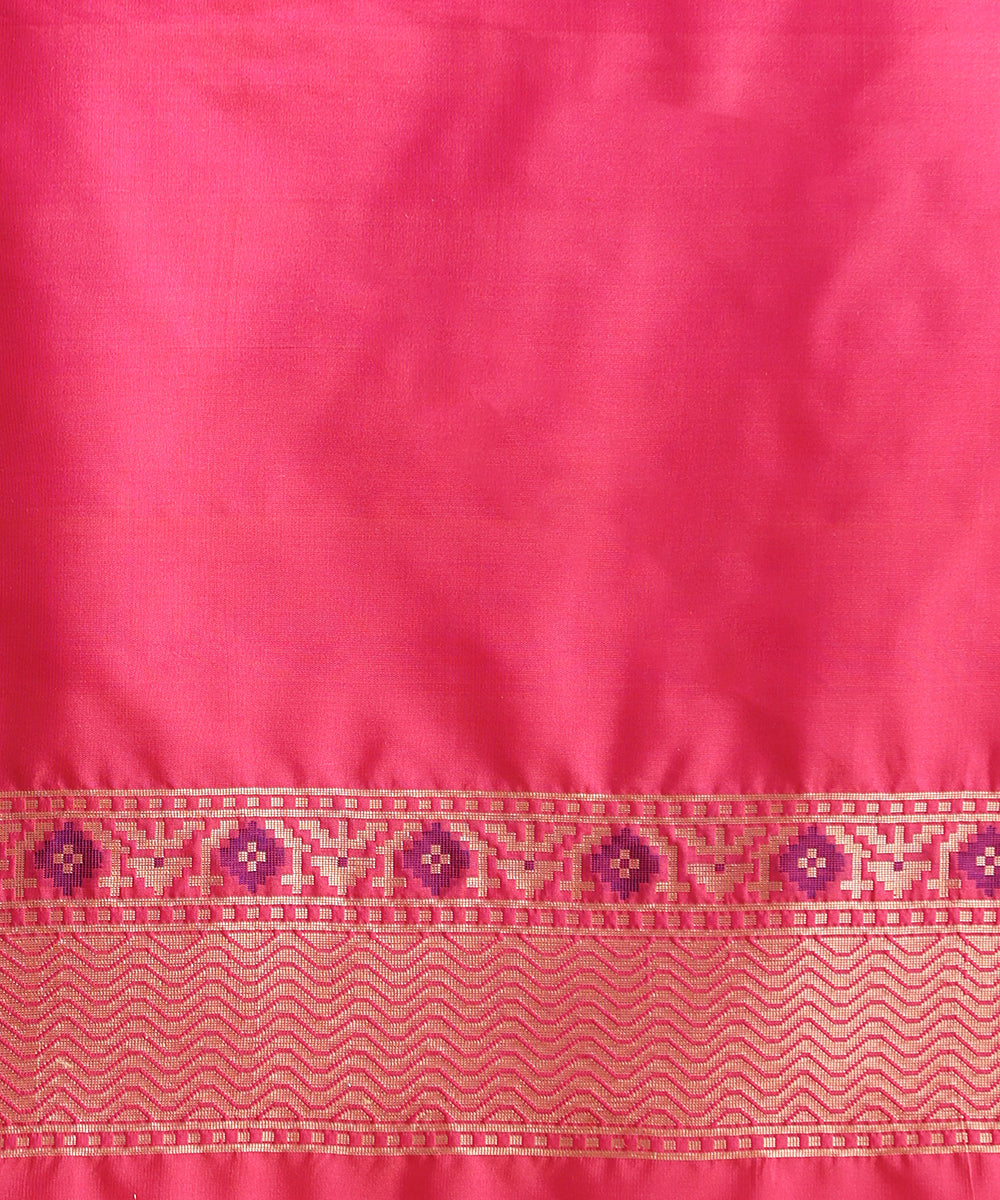 Handloom_Peach_Meenakari_Banarasi_Patola_Saree_With_Pink_Border_WeaverStory_05