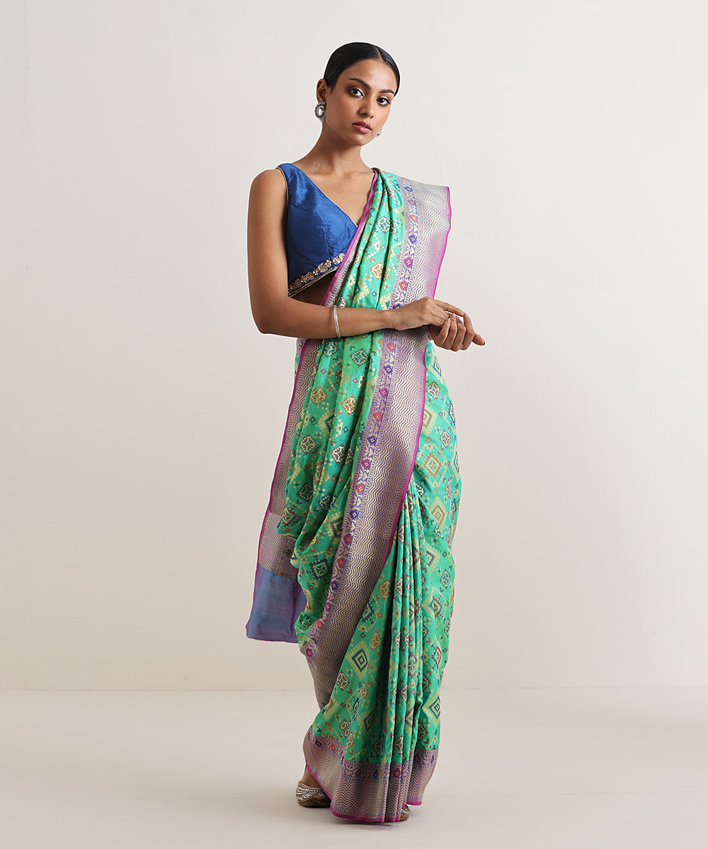 Teal_Green_Handloom_Meenakari_Banarasi_Patola_Saree_With_Purple_Border_WeaverStory_02