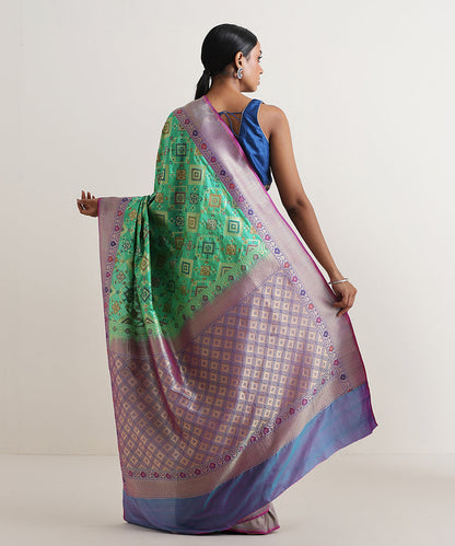 Teal_Green_Handloom_Meenakari_Banarasi_Patola_Saree_With_Purple_Border_WeaverStory_03