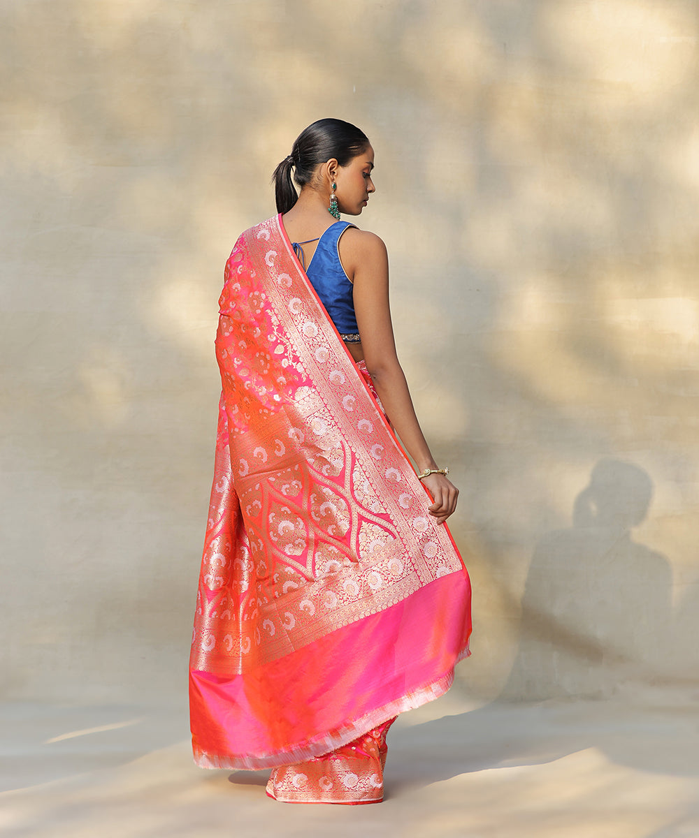 Hot_Pink_Double_Shade_Handloom_Pure_Katan_Silk_Banarasi_Saree_With_Cutwork_Jaal_WeaverStory_03