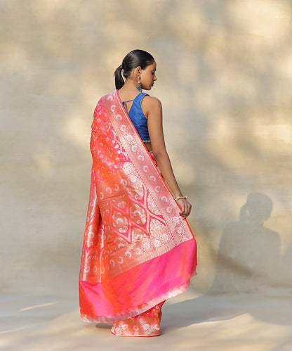 Hot_Pink_Double_Shade_Handloom_Pure_Katan_Silk_Banarasi_Saree_With_Cutwork_Jaal_WeaverStory_03