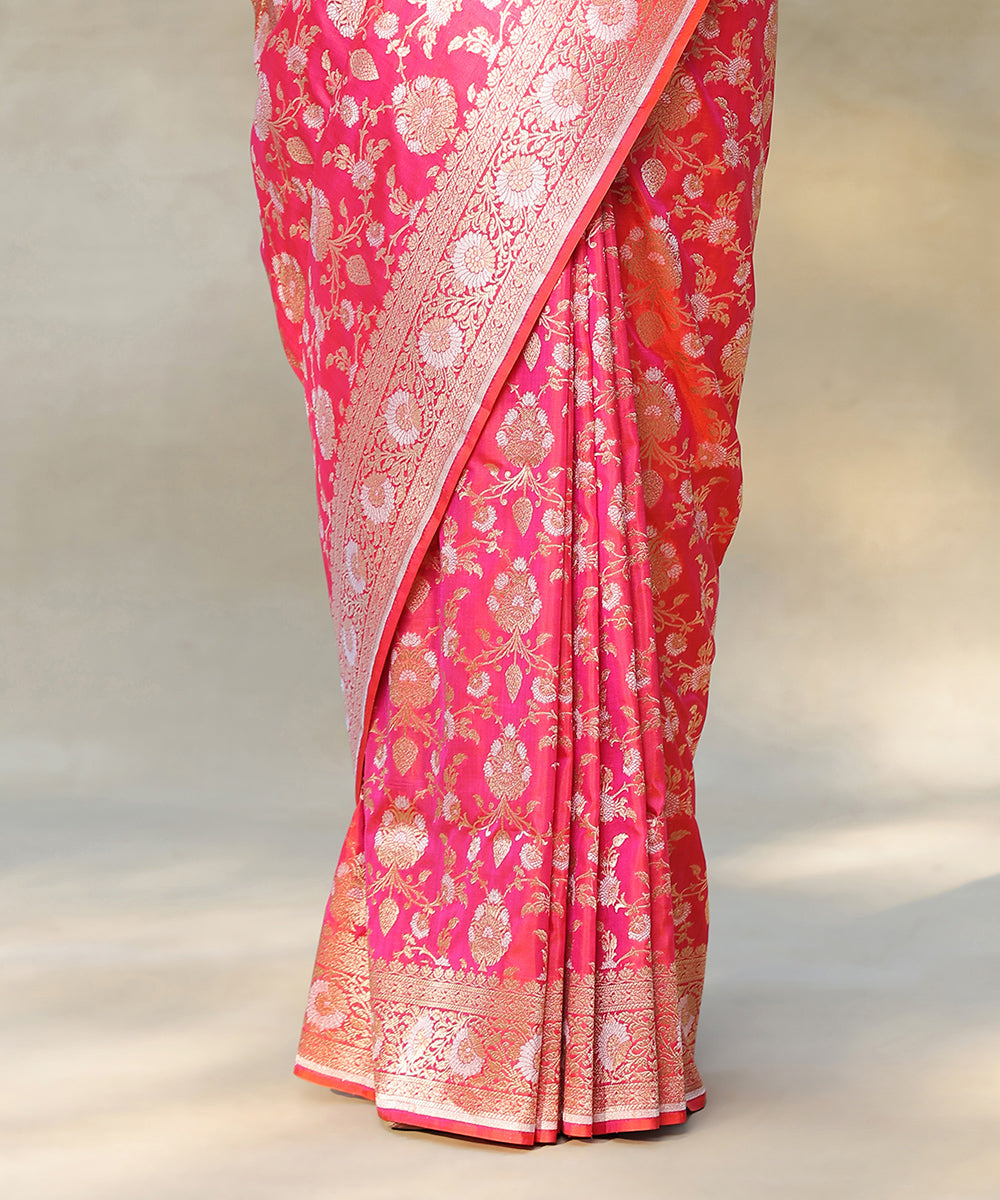 Hot_Pink_Double_Shade_Handloom_Pure_Katan_Silk_Banarasi_Saree_With_Cutwork_Jaal_WeaverStory_04