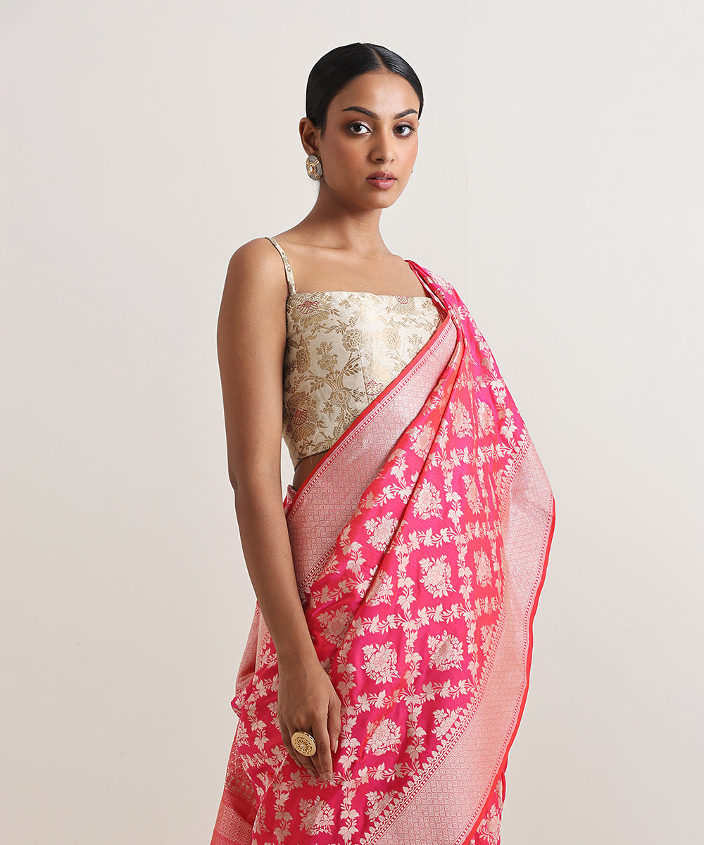 Handloom_Hot_Pink_Double_Shade_Pure_Katan_Silk_Saree_With_Cutwork_Weave_WeaverStory_01