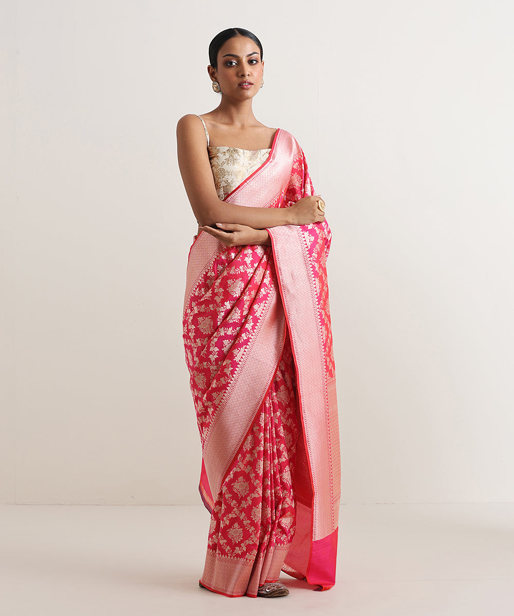 Handloom_Hot_Pink_Double_Shade_Pure_Katan_Silk_Saree_With_Cutwork_Weave_WeaverStory_02