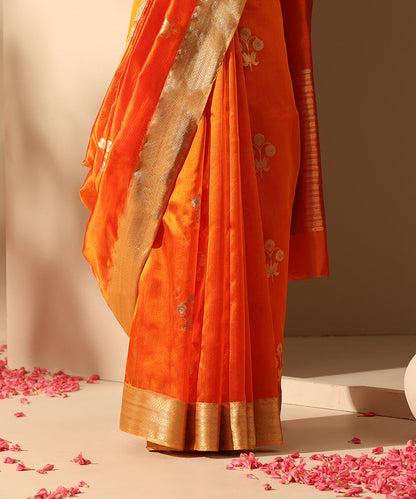 Handloom_Orange_Pure_Chanderi_Gulamb_Saree_With_Meena_Booti_WeaverStory_04