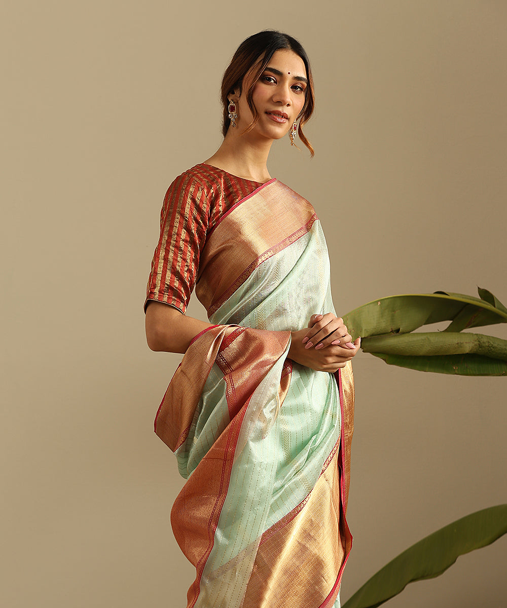 Mint_Green_Handloom_Pure_Silk_Chnaderi_Saree_With__Golden_Striped_And_Nakshi_Border_WeaverStory_01
