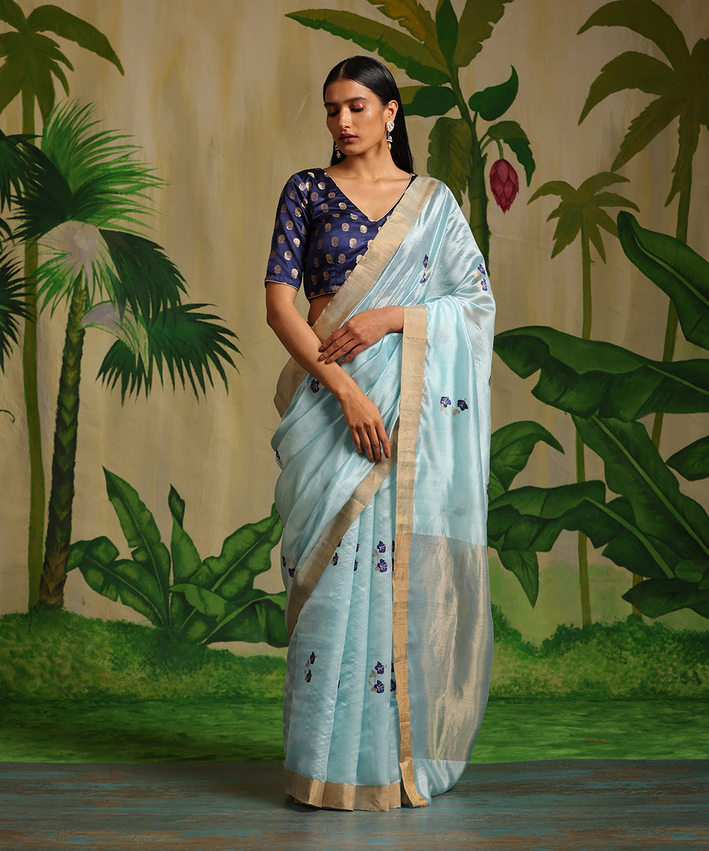 Handloom_Pastel_Sky_Blue_Pure_Chanderi_Silk_Saree_With_Small_Hibiscus_Flower_Meena_WeaverStory_02