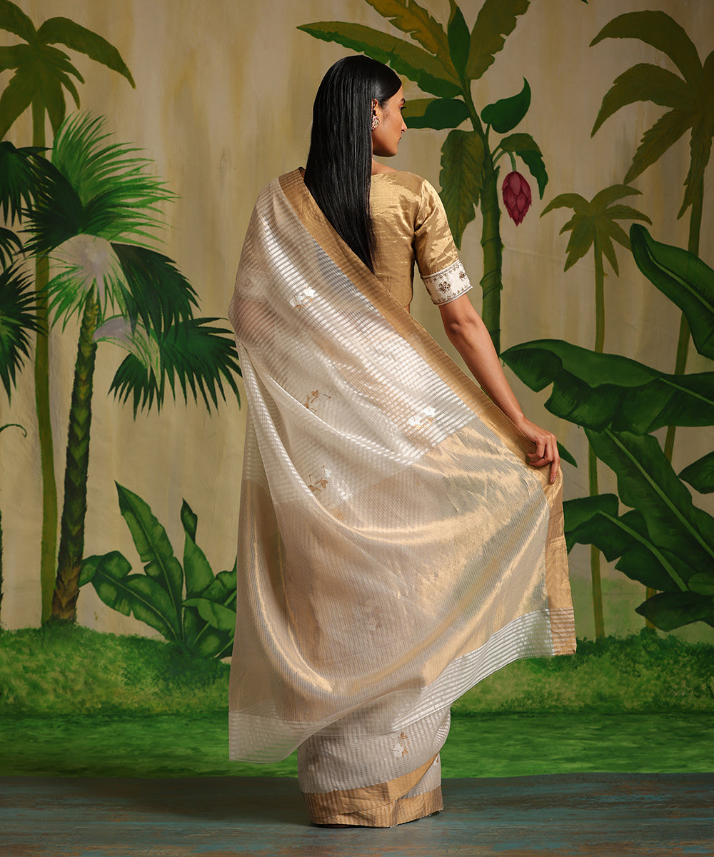 Off_White_Handloom_Striped_Pure_Chanderi_Silk_Saree_With_Hibiscus_Flower_WeaverStory_03