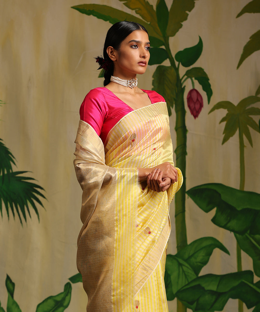 Handloom_Pastel_Yellow_Striped_Pure_Chanderi_Silk_Saree_With_Booti_WeaverStory_01