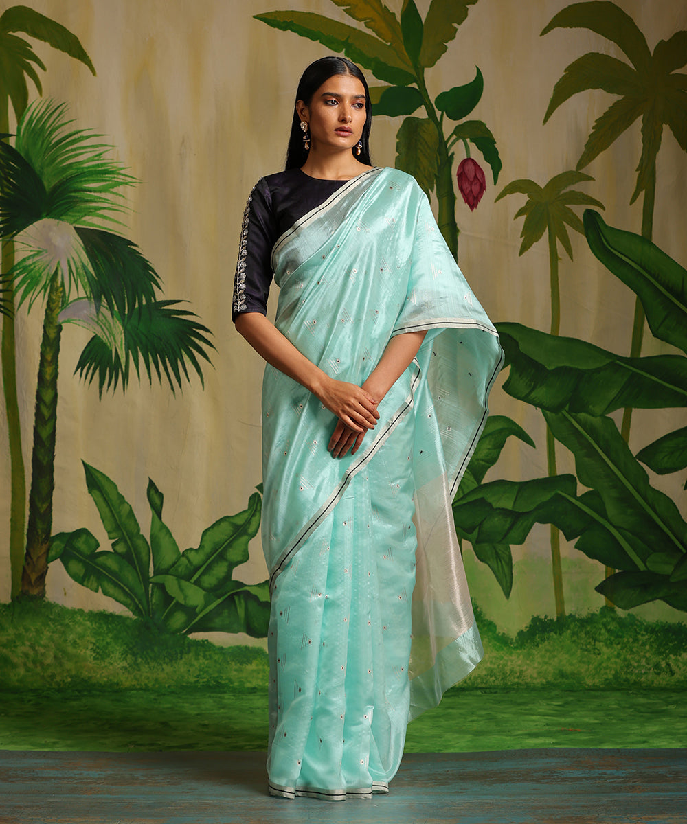 Mint Green Colour Chiffon Fabric Designer Saree.