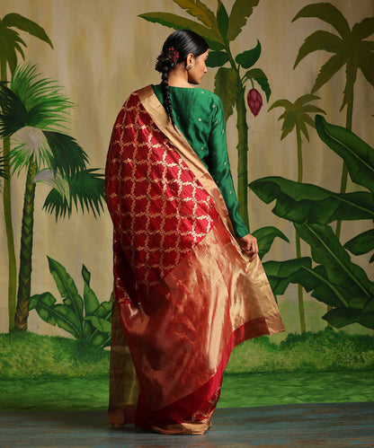 Red_Handloom_Pure_Chanderi_Silk_Saree_With_Zari_Jaal_WeaverStory_03