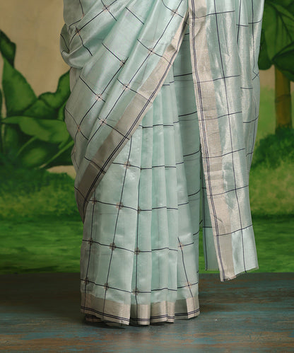 Handloom_Sky_Blue_Pure_Chanderi_Silk_Saree_With_Big_Checks_And_Meena_Booti_WeaverStory_04