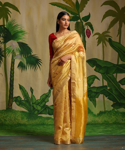 Mustard_Handloom_Striped_Pure_Chanderi_Silk_With_Meena_Guldasta_Booti_WeaverStory_02