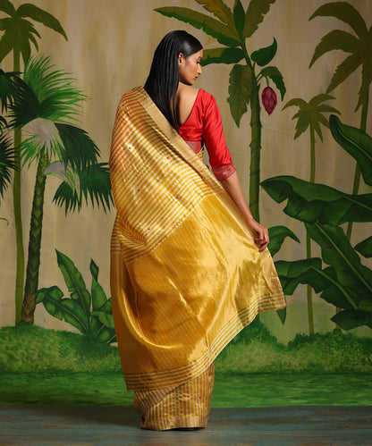 Mustard_Handloom_Striped_Pure_Chanderi_Silk_With_Meena_Guldasta_Booti_WeaverStory_03