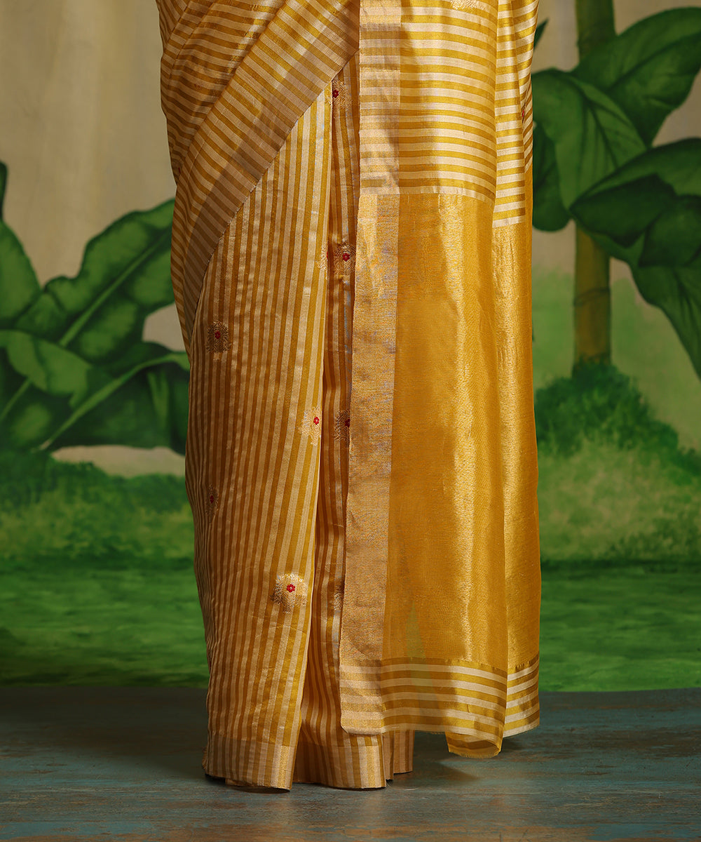 Mustard_Handloom_Striped_Pure_Chanderi_Silk_With_Meena_Guldasta_Booti_WeaverStory_04