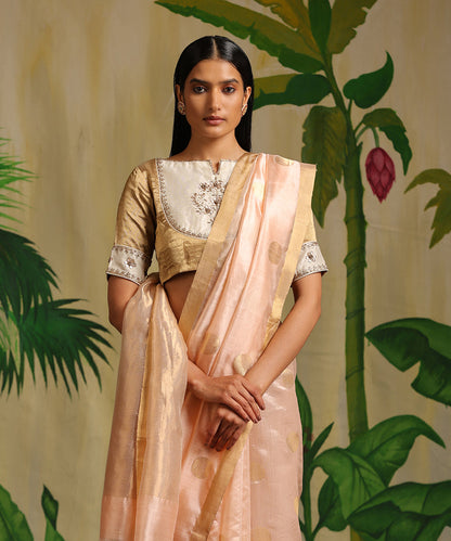 Pastel_Peach_Handloom_Pure_Chanderi_Silk_Saree_With_Moon_Booti_WeaverStory_01